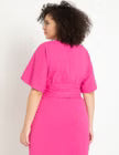 ELOQUII Cross Front Flutter Sleeve Dress - Pink