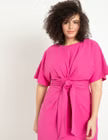 ELOQUII Cross Front Flutter Sleeve Dress - Pink