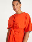 ELOQUII Cross Front Flutter Sleeve Dress - Peppery Vermillion