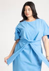 ELOQUII Cross Front Flutter Sleeve Dress - Azure Blue