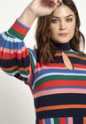 ELOQUII A-line Dress with Puff Sleeves - Rainbow Stripe