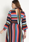 ELOQUII A-line Dress with Puff Sleeves - Rainbow Stripe