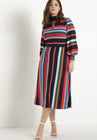 ELOQUII A-line Dress with Puff Sleeves - Rainbow Stripe