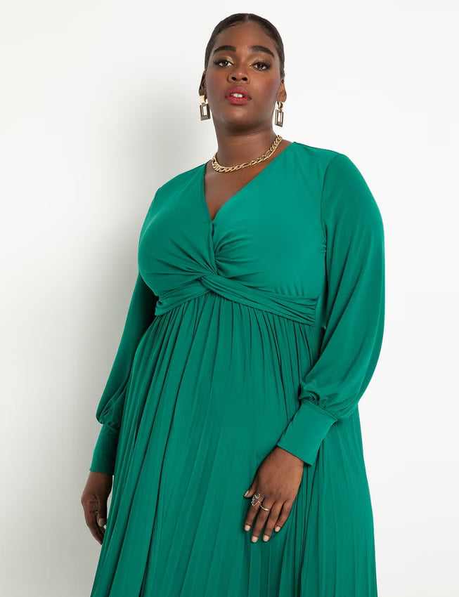 ELOQUII Knot Front Pleated Skirt Dress - Aventurine