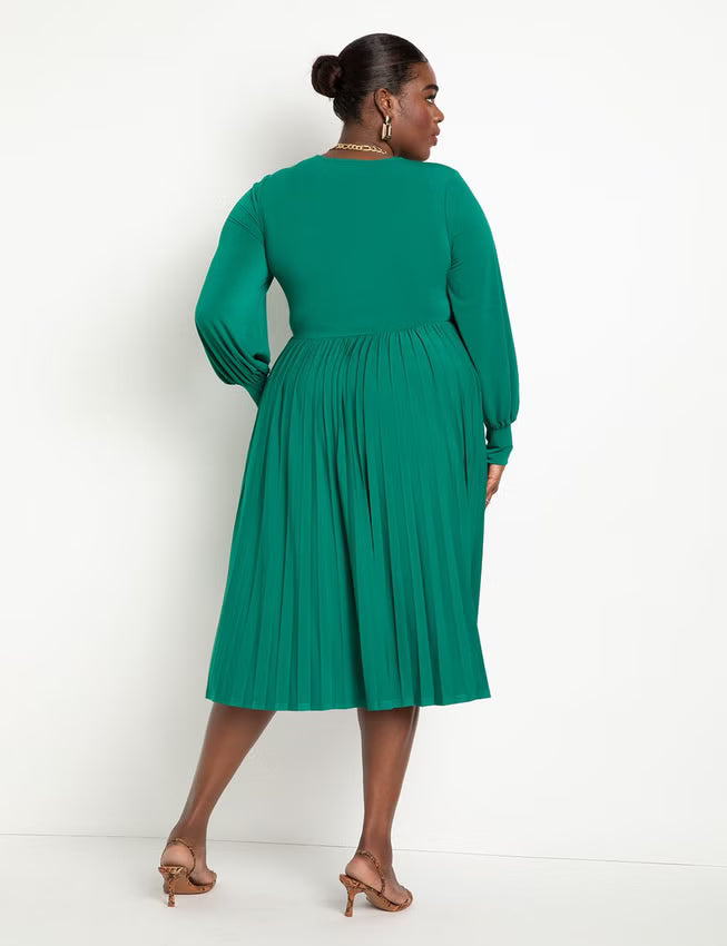 ELOQUII Knot Front Pleated Skirt Dress - Aventurine