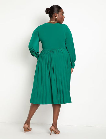 ELOQUII Knot Front Pleated Skirt Dress - Aventurine