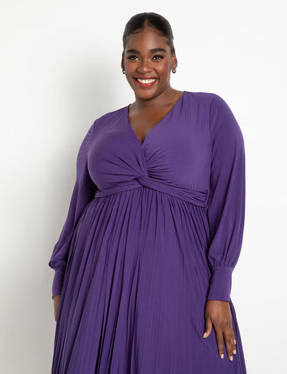 ELOQUII Knot Front Pleated Skirt Dress - Violet Indigo
