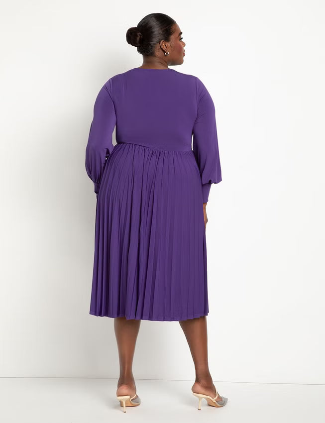 ELOQUII Knot Front Pleated Skirt Dress - Violet Indigo