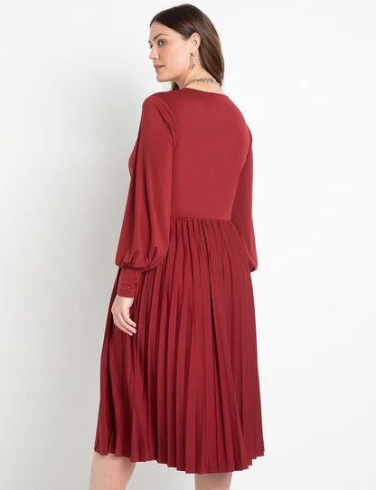 ELOQUII Knot Front Pleated Skirt Dress - Rich Burgundy