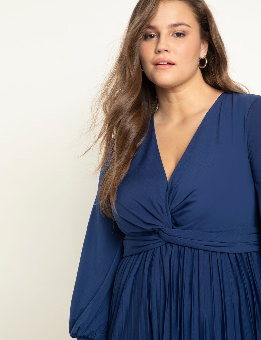 ELOQUII Knot Front Pleated Skirt Dress - Ocean Cavern