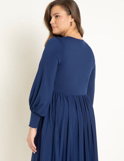 ELOQUII Knot Front Pleated Skirt Dress - Ocean Cavern