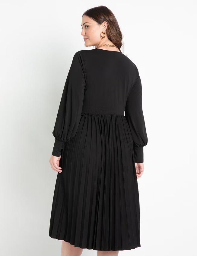 ELOQUII Knot Front Pleated Skirt Dress - Black Onyx