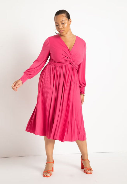 ELOQUII Knot Front Pleated Skirt Dress - Lilac Rose