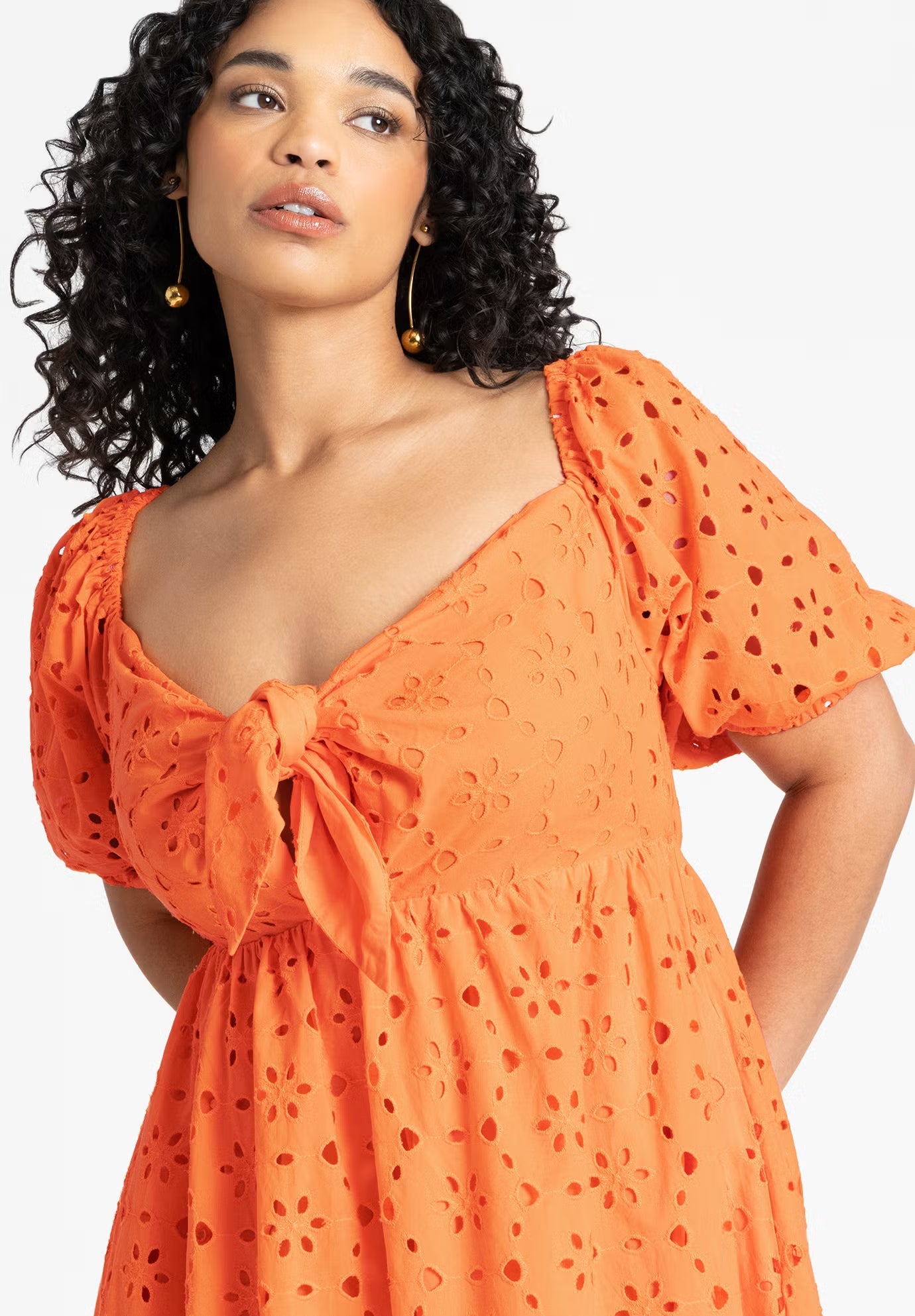 ELOQUII Eyelet Tie Front Maxi Dress - Firecracker