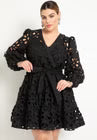 ELOQUII Tiered Eyelet Mini Dress - Black Onyx