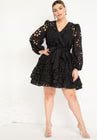 ELOQUII Tiered Eyelet Mini Dress - Black Onyx