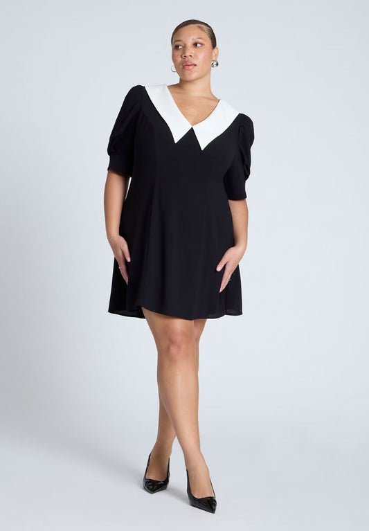 ELOQUII Contrast Collar Mini Dress - Black Onyx