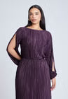 ELOQUII Plisse Open Sleeve Dress - Purple Pennant