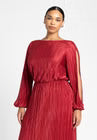 ELOQUII Plisse Open Sleeve Dress - Biking Red