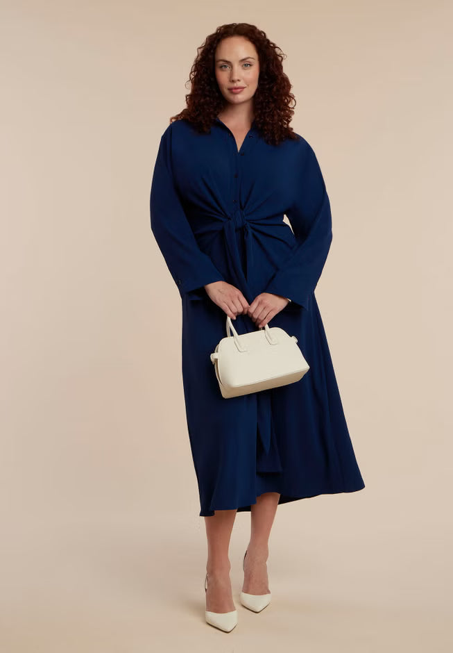 ELOQUII Tie Front Oversized Shirt Dress - Pageant Blue