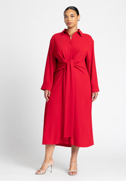 ELOQUII Tie Front Oversized Shirt Dress - Barbados Cherry