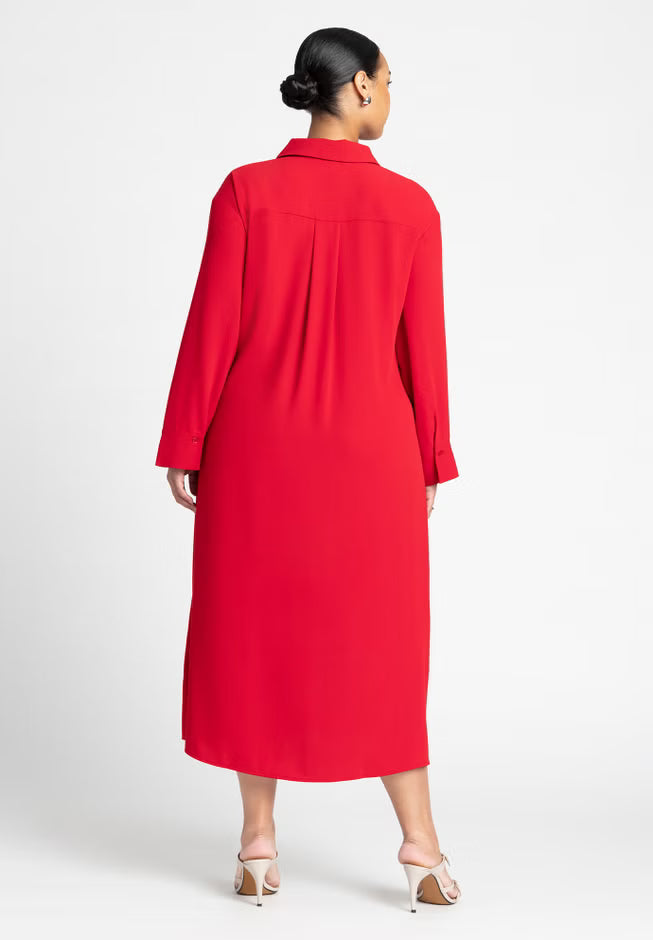 ELOQUII Tie Front Oversized Shirt Dress - Barbados Cherry