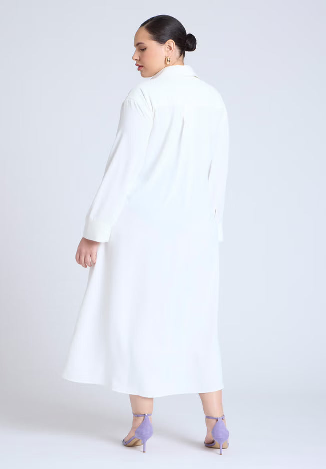 ELOQUII Tie Front Oversized Shirt Dress - Jet Stream