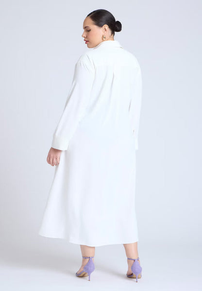 ELOQUII Tie Front Oversized Shirt Dress - Jet Stream