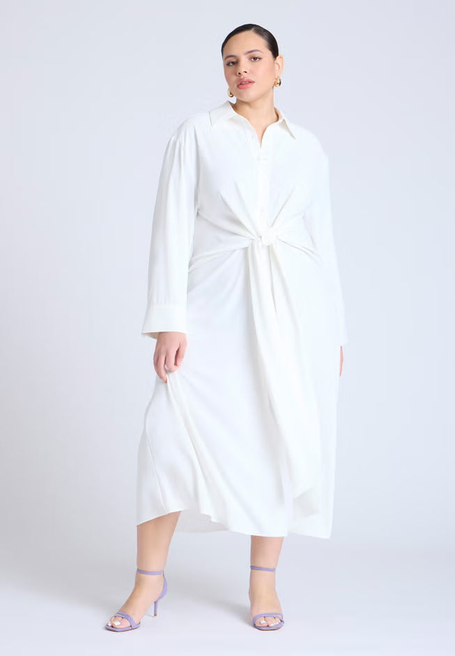 ELOQUII Tie Front Oversized Shirt Dress - Jet Stream
