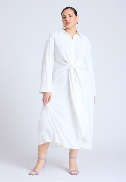 ELOQUII Tie Front Oversized Shirt Dress - Jet Stream