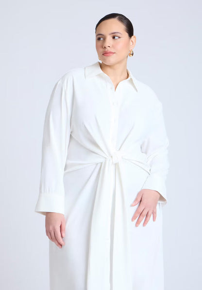 ELOQUII Tie Front Oversized Shirt Dress - Jet Stream