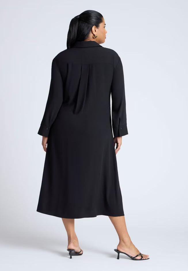 ELOQUII Tie Front Oversized Shirt Dress - Black Onyx