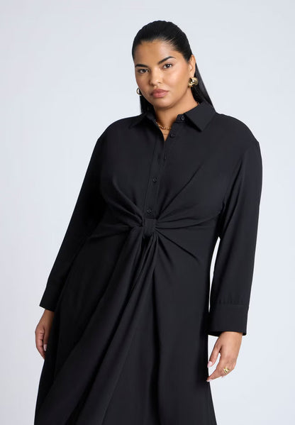 ELOQUII Tie Front Oversized Shirt Dress - Black Onyx