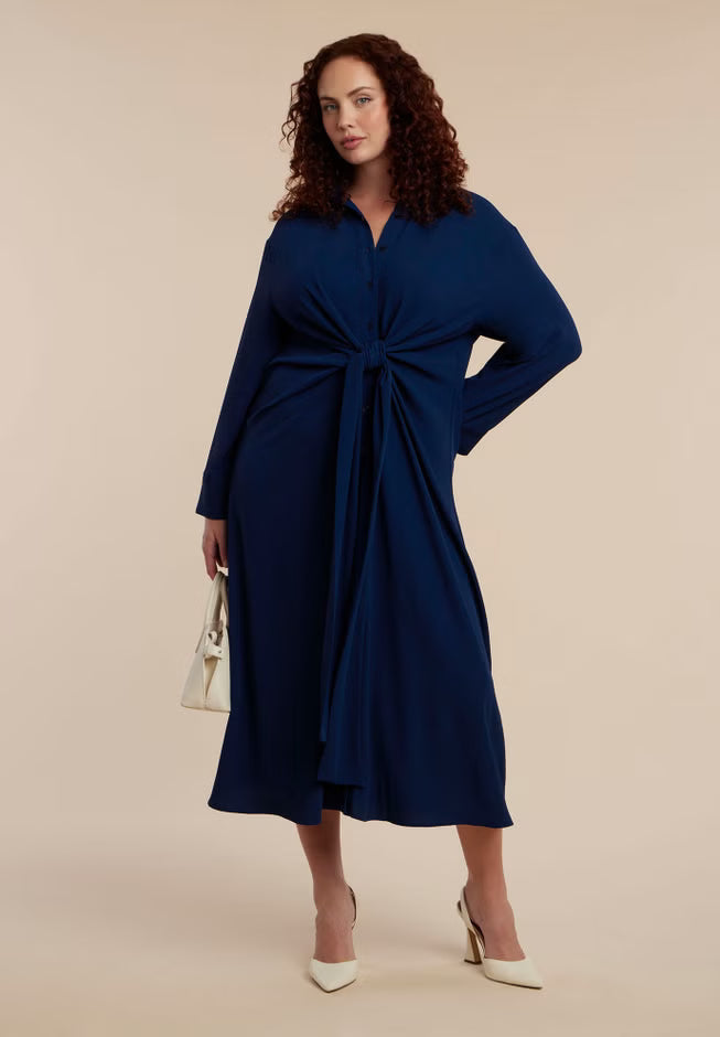ELOQUII Tie Front Oversized Shirt Dress - Pageant Blue