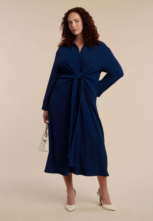 ELOQUII Tie Front Oversized Shirt Dress - Pageant Blue