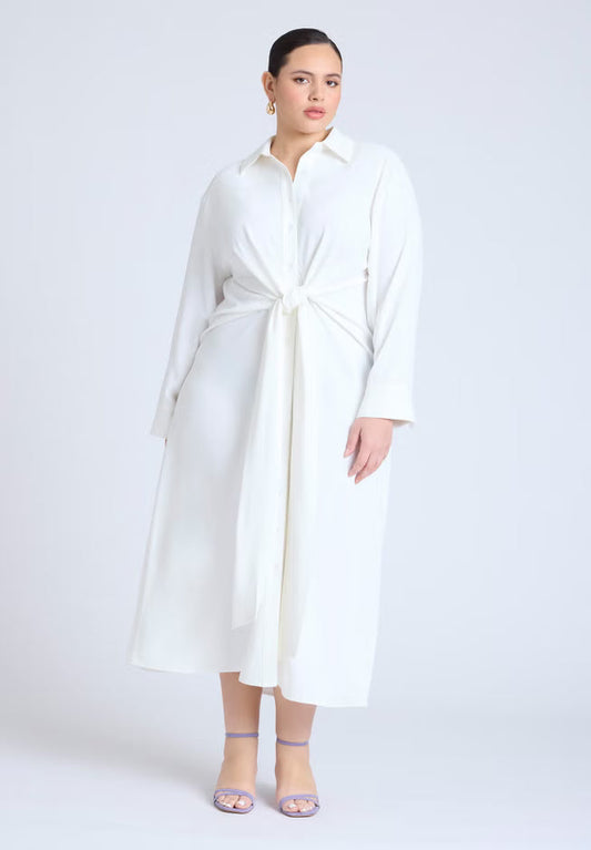 ELOQUII Tie Front Oversized Shirt Dress - Jet Stream