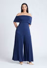 ELOQUII Off Shoulder Jumpsuit - Navy Blazer