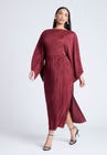 ELOQUII Cape Effect Plisse Dress - Bordeaux