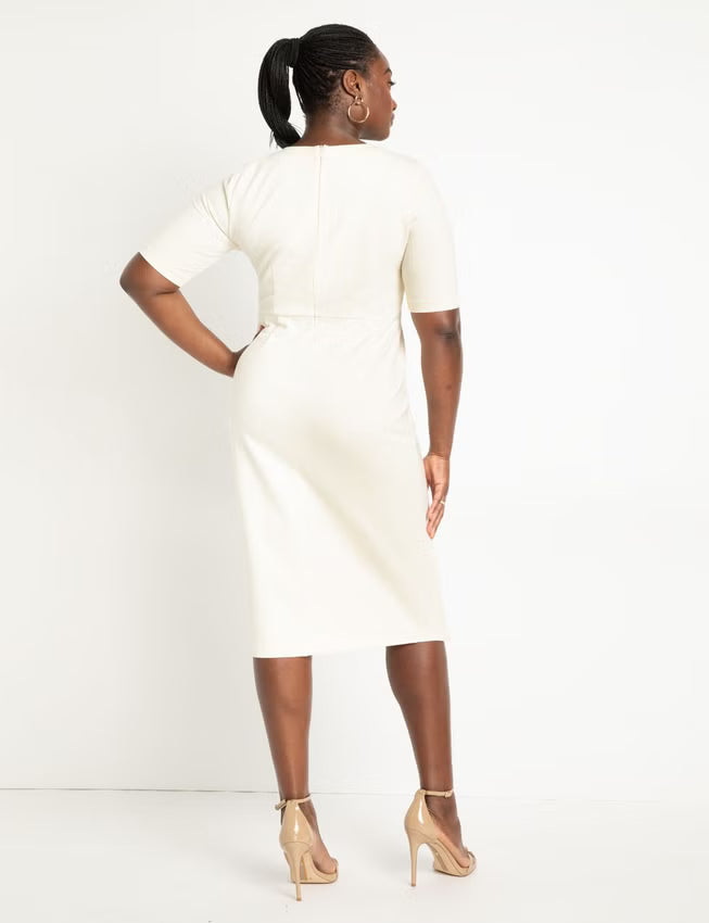 ELOQUII Button Front Workwear Dress - Antique Cream