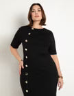 ELOQUII Button Front Workwear Dress- Black Onyx