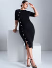 ELOQUII Button Front Workwear Dress- Black Onyx
