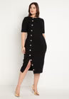 ELOQUII Button Front Workwear Dress- Black Onyx