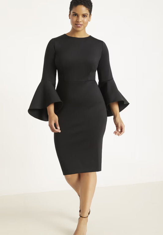 ELOQUII Flare Sleeve Scuba Dress - Black