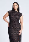 ELOQUII Lace Fitted Midi Dress - Black Onyx