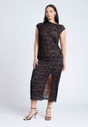 ELOQUII Lace Fitted Midi Dress - Black Onyx