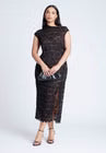 ELOQUII Lace Fitted Midi Dress - Black Onyx