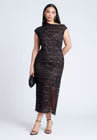 ELOQUII Lace Fitted Midi Dress - Black Onyx