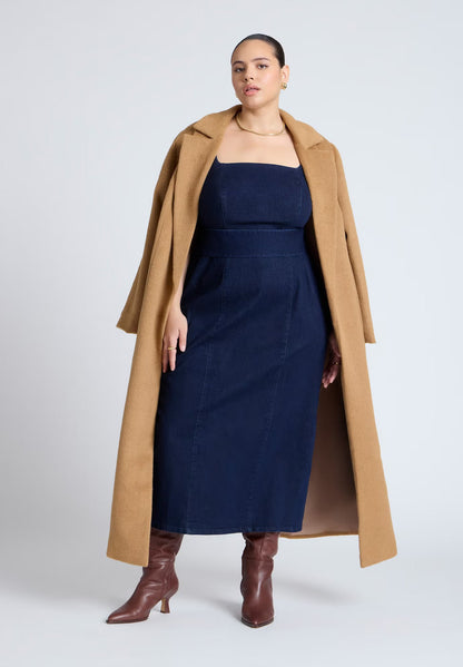 ELOQUII Tie Detail Denim Midi Dress - Dark Wash