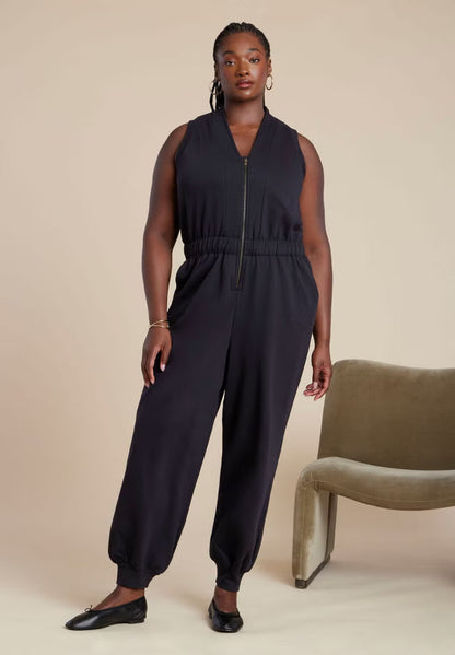 ELOQUII Sleeveless Knit Jumpsuit - Black Onyx
