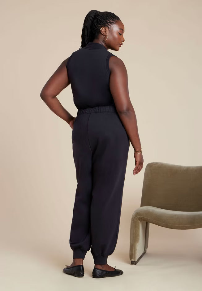 ELOQUII Sleeveless Knit Jumpsuit - Black Onyx